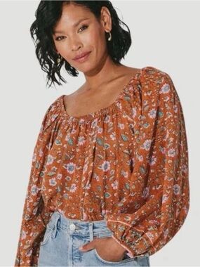 Cleobella Rust Floral Peasant Blouse